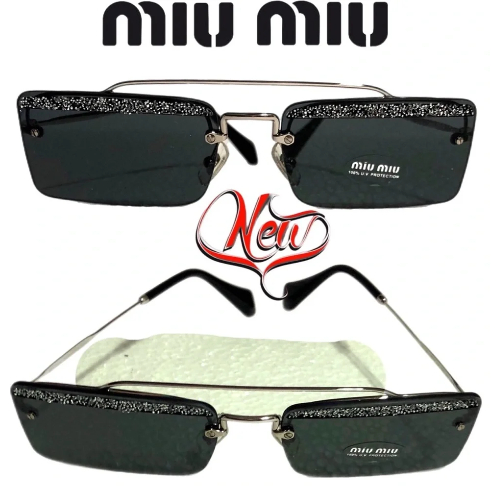 🆕 MIU MIU SOCIETY Black & sparkles Square rimless Sunglasses (810)